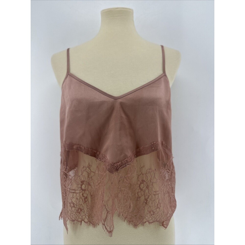 WAYF Satin Sleeveless Blouse Lace Trim - Picture 2 of 11